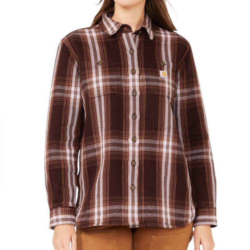 Carhartt Women’s Flannel Cotton Twill Shacket Relaxed Fit Button Up Long Sleeve